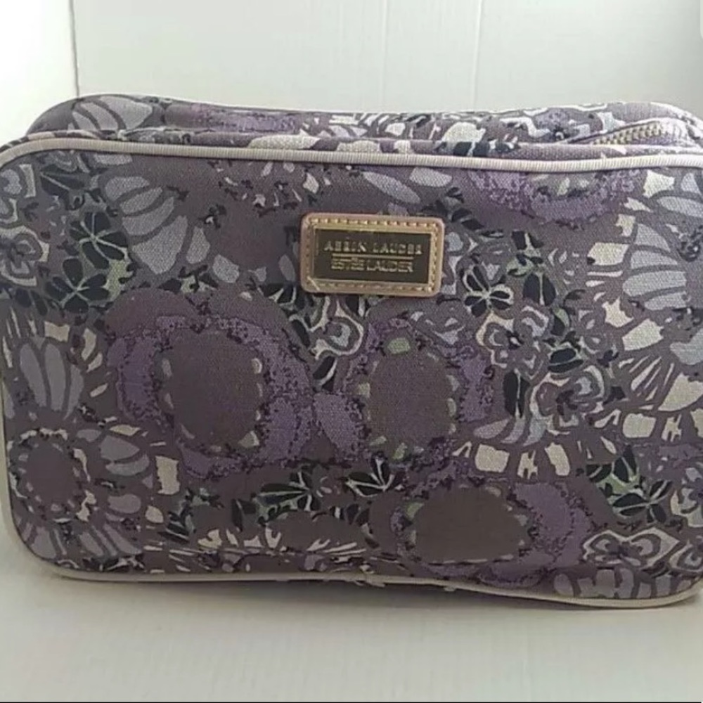1/2off4••Estee  Lauder purple floral cosmetic tote